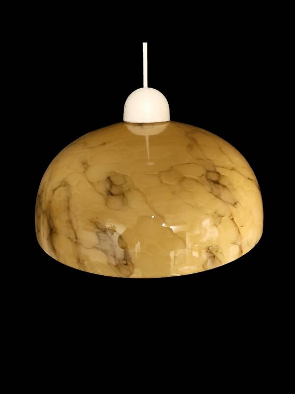 Art Deco pendant light in beige and vintage brown marble effect opaline glass