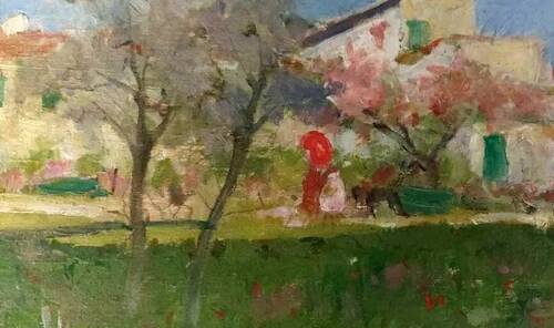 Landscape Painting Oil on Panel Early 1900s Italy Antique Painting