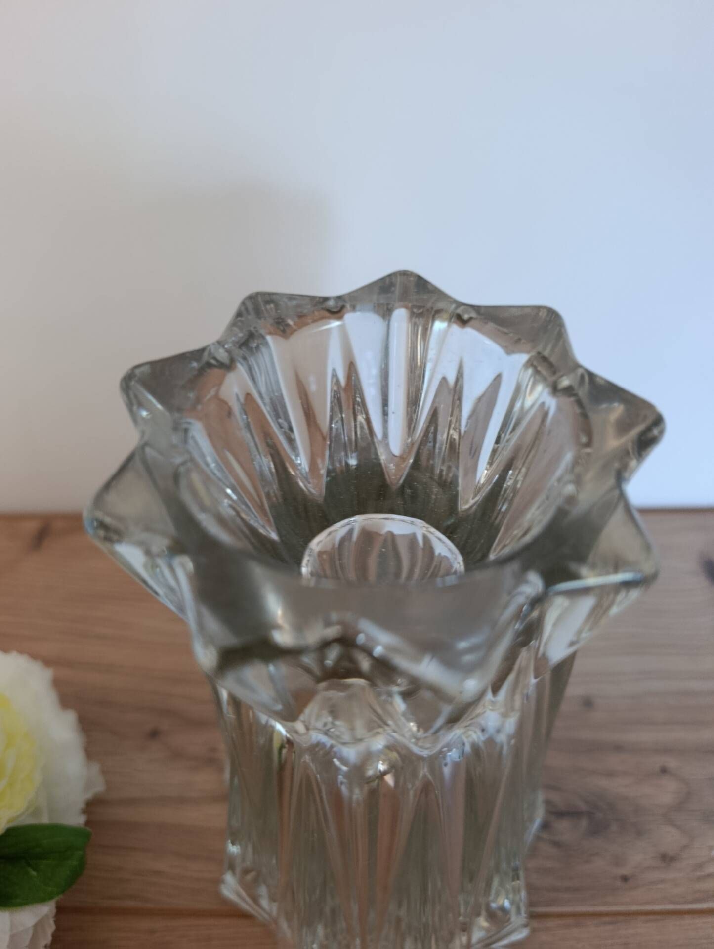 Vintage cut crystal vase, 1950s Art Deco style.