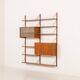 Scandinavian vintage shelving wall unit with a bureau and bar cabinet, Den