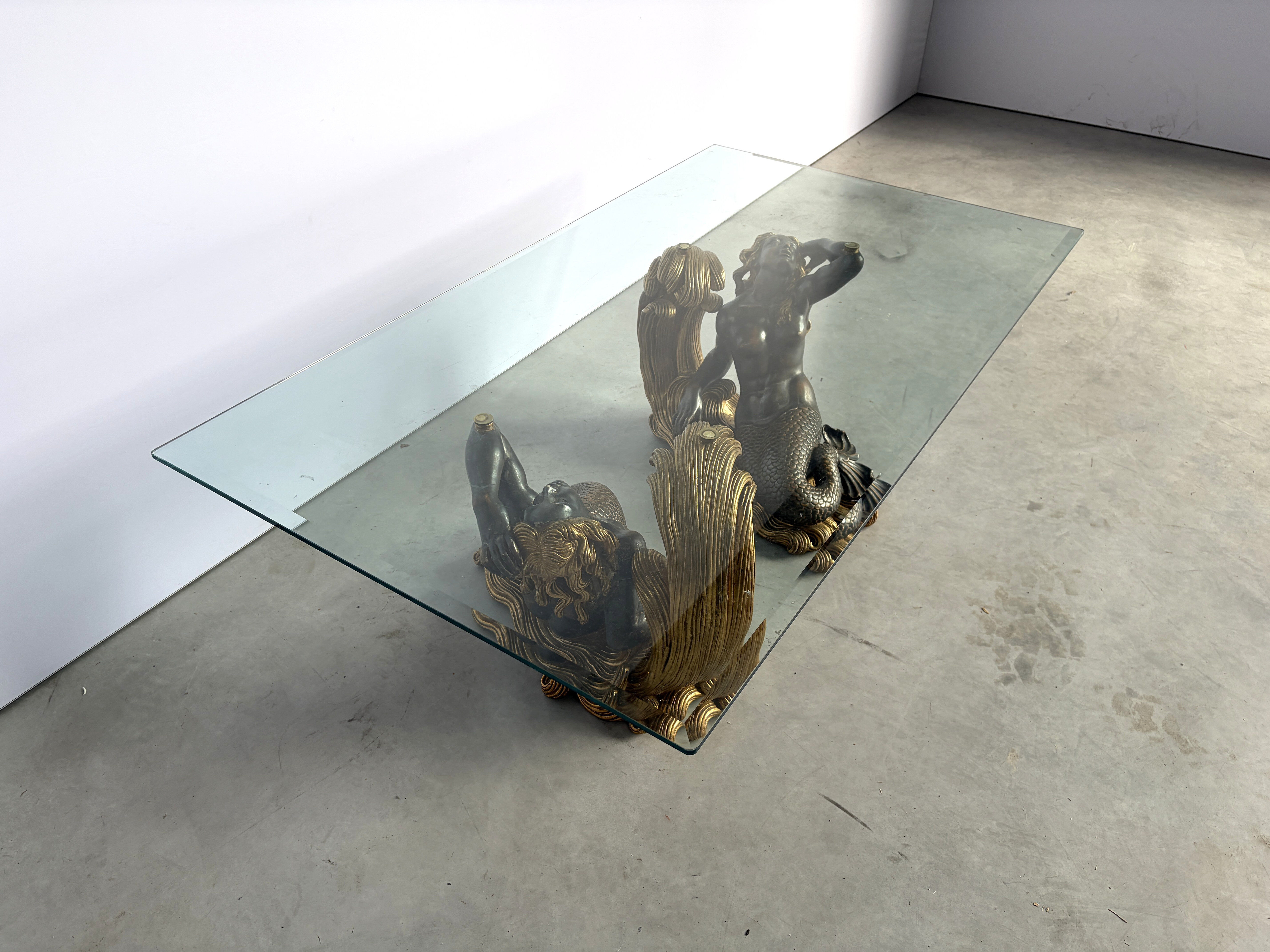 Vintage giltwood mermaid coffee table, 1960s