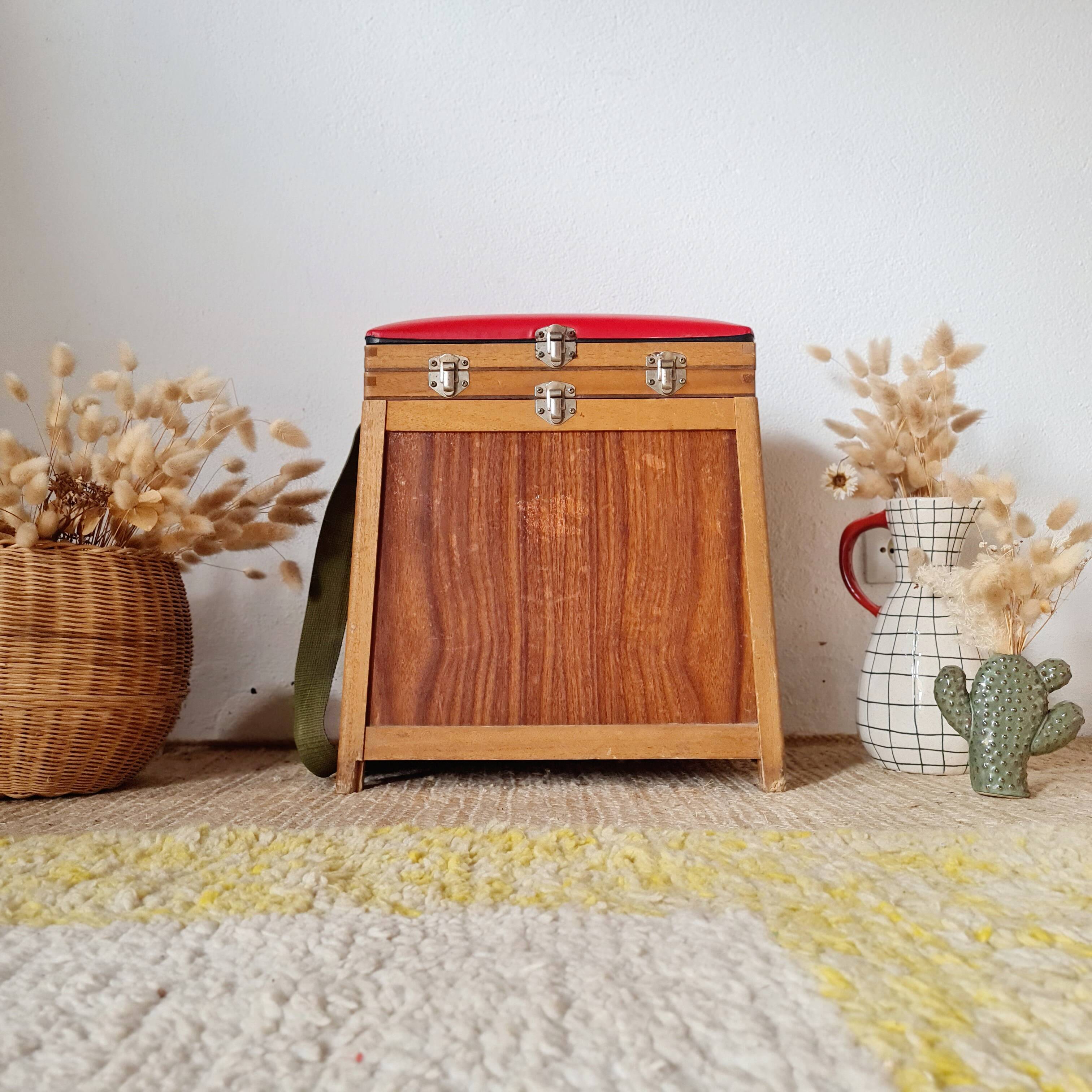 Old fisherman's chest, vintage workshop stool