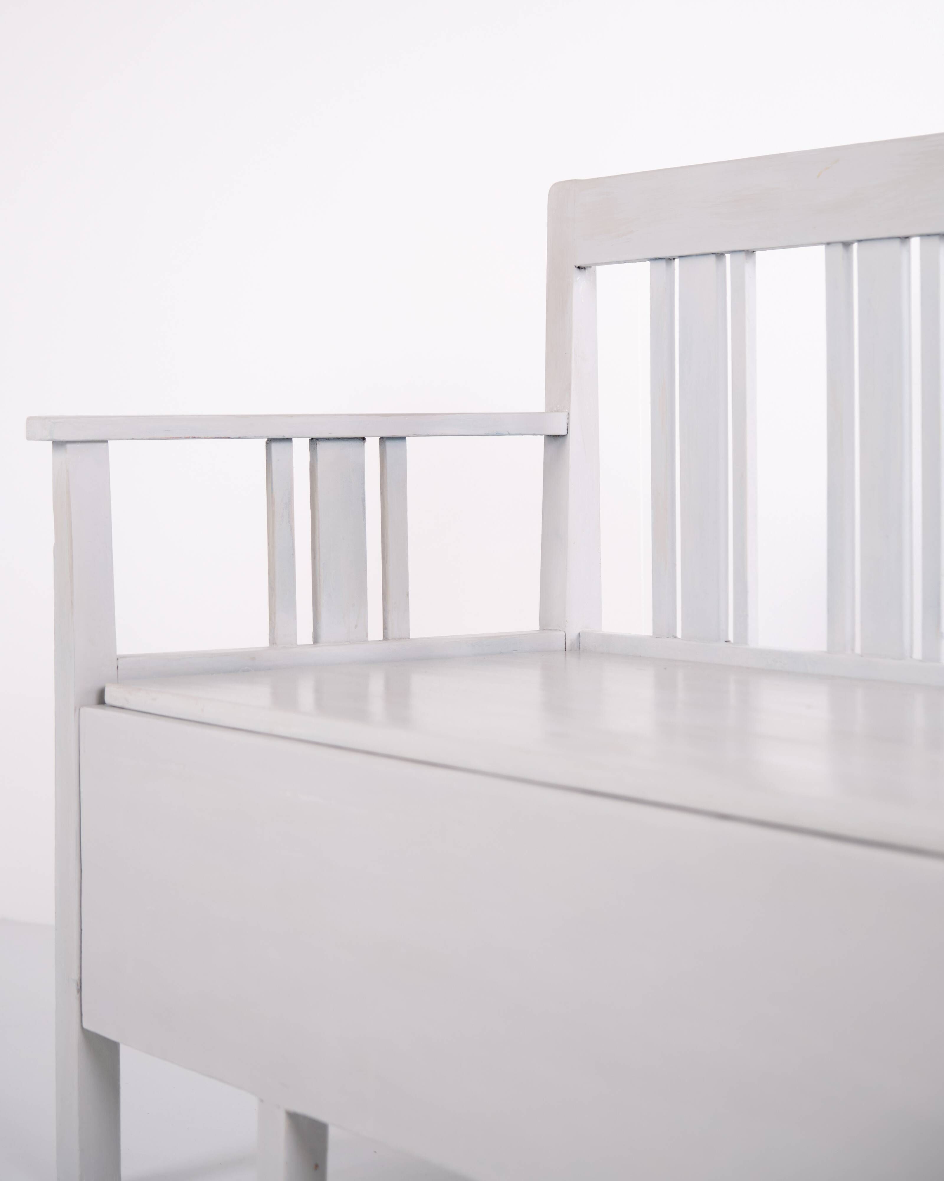 Swedish bench – grey painted – antique – painted pine – c. 1860s