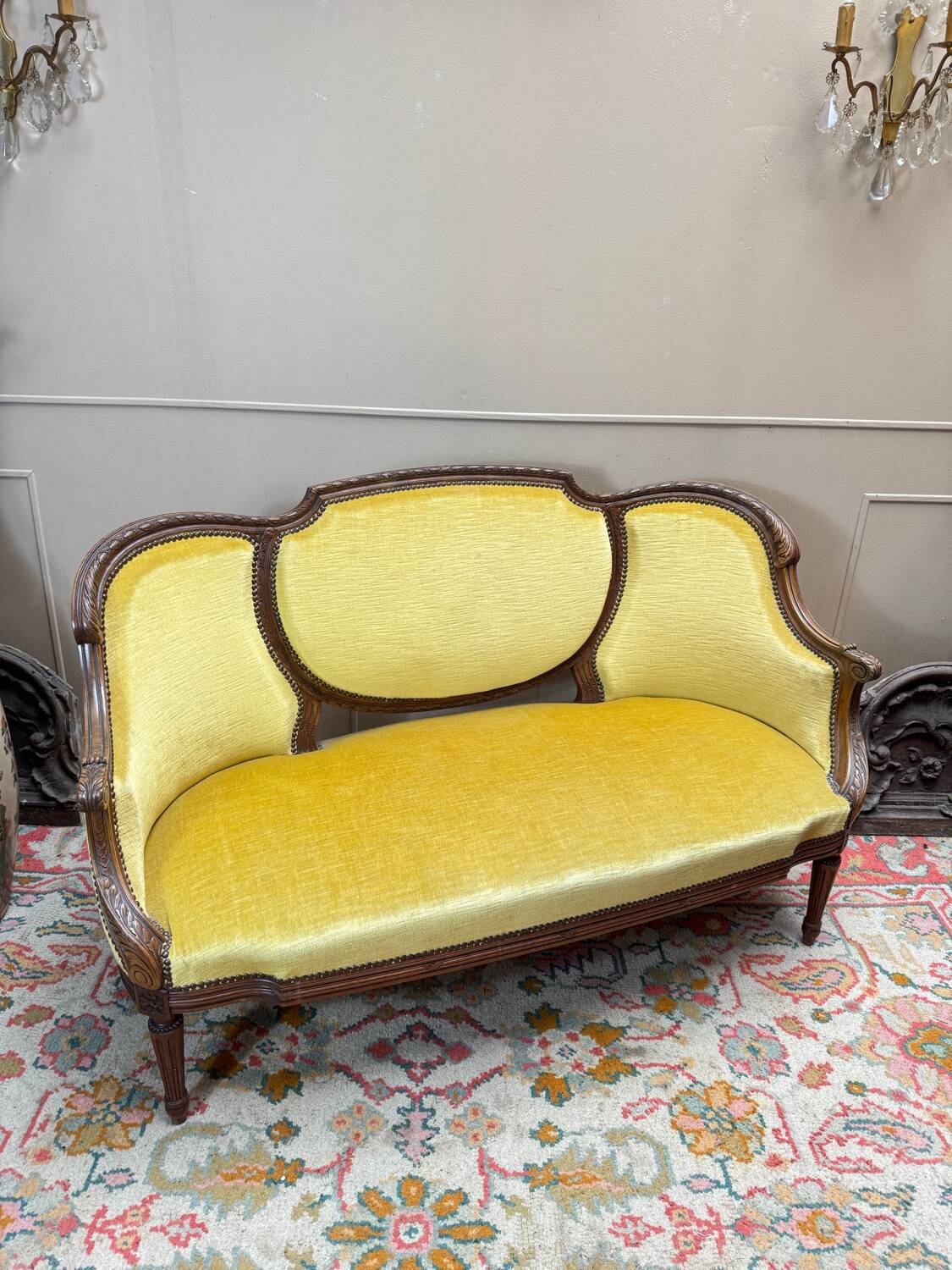 Banquette, canapé en bois naturel de style louis xvi xix eme siècle