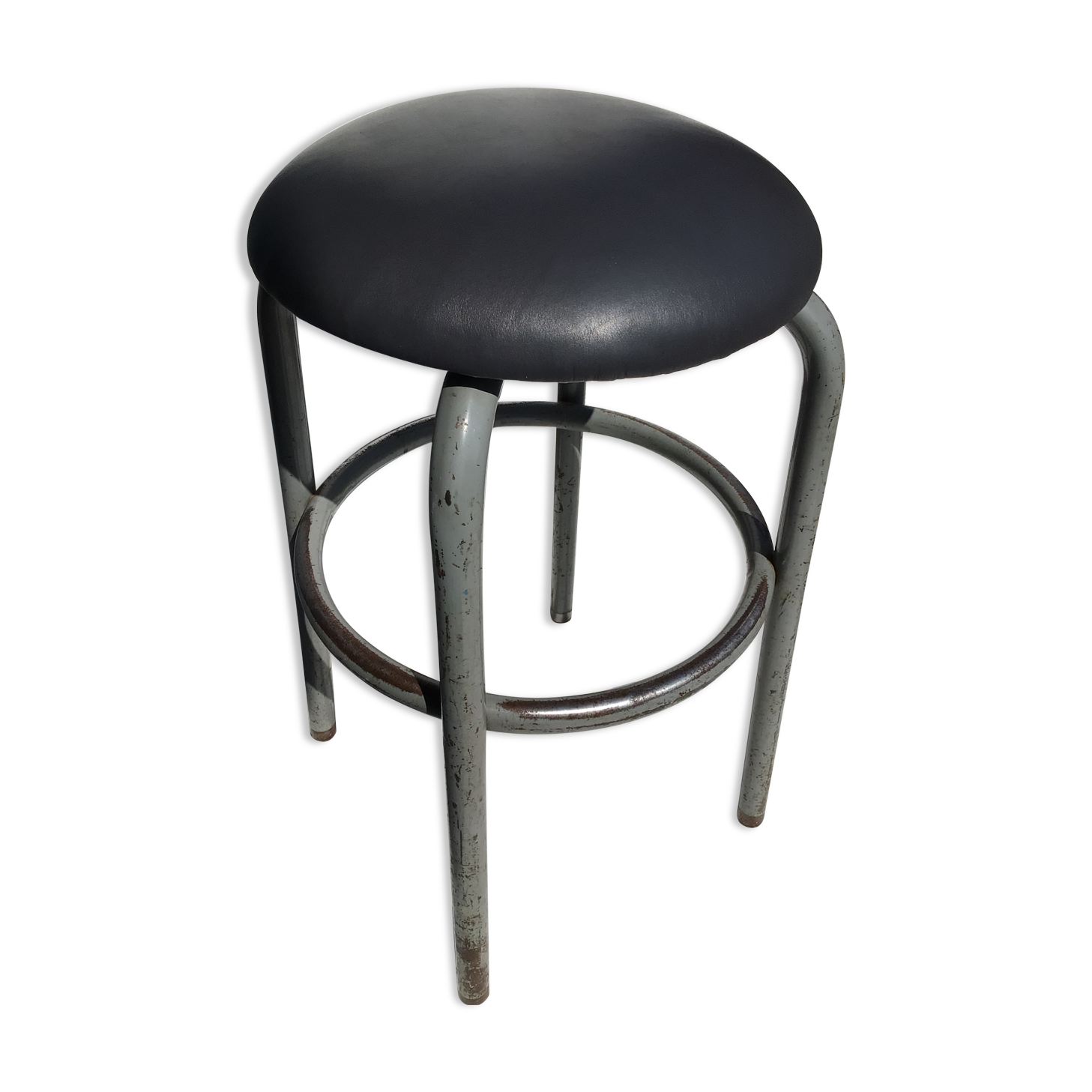 Industrial stool seat dark grey leather