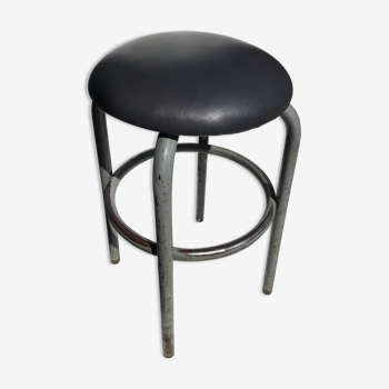 Industrial stool seat dark grey leather