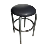 Tabouret industriel assise cuir gris foncé