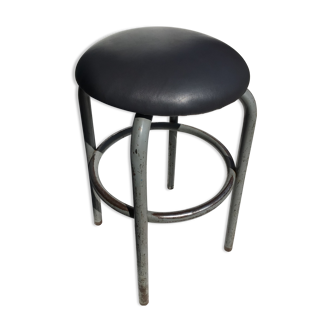 Industrial stool seat dark grey leather