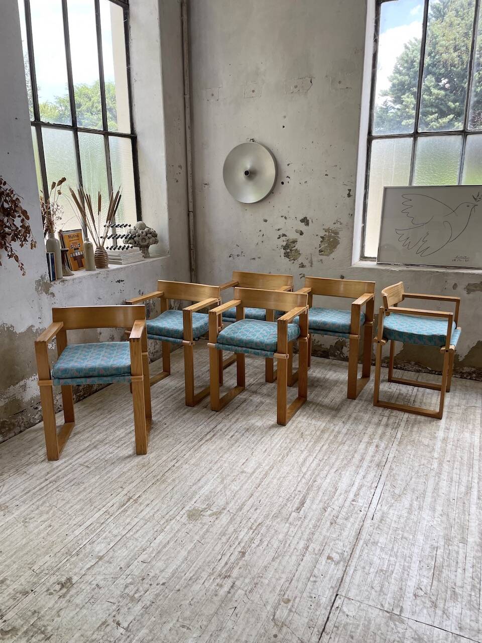 Set of 6 oak chairs with armrests Ate Van Apeldoorn