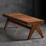 Solid Teak Slatted Bench by Pierre Jeanneret, India, 1950s