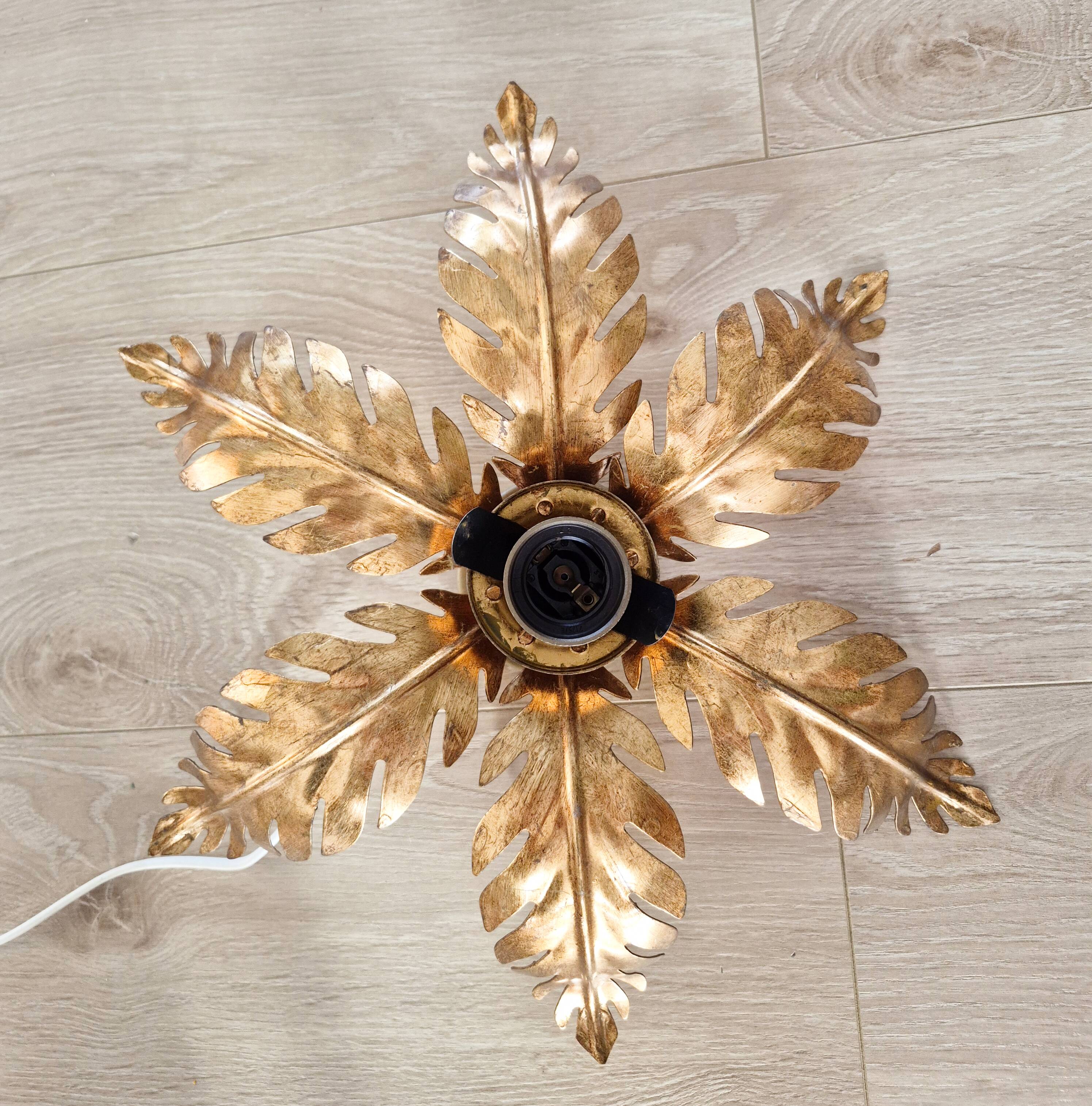 Ceiling light, pendant, chandelier, vintage golden sun lamp.