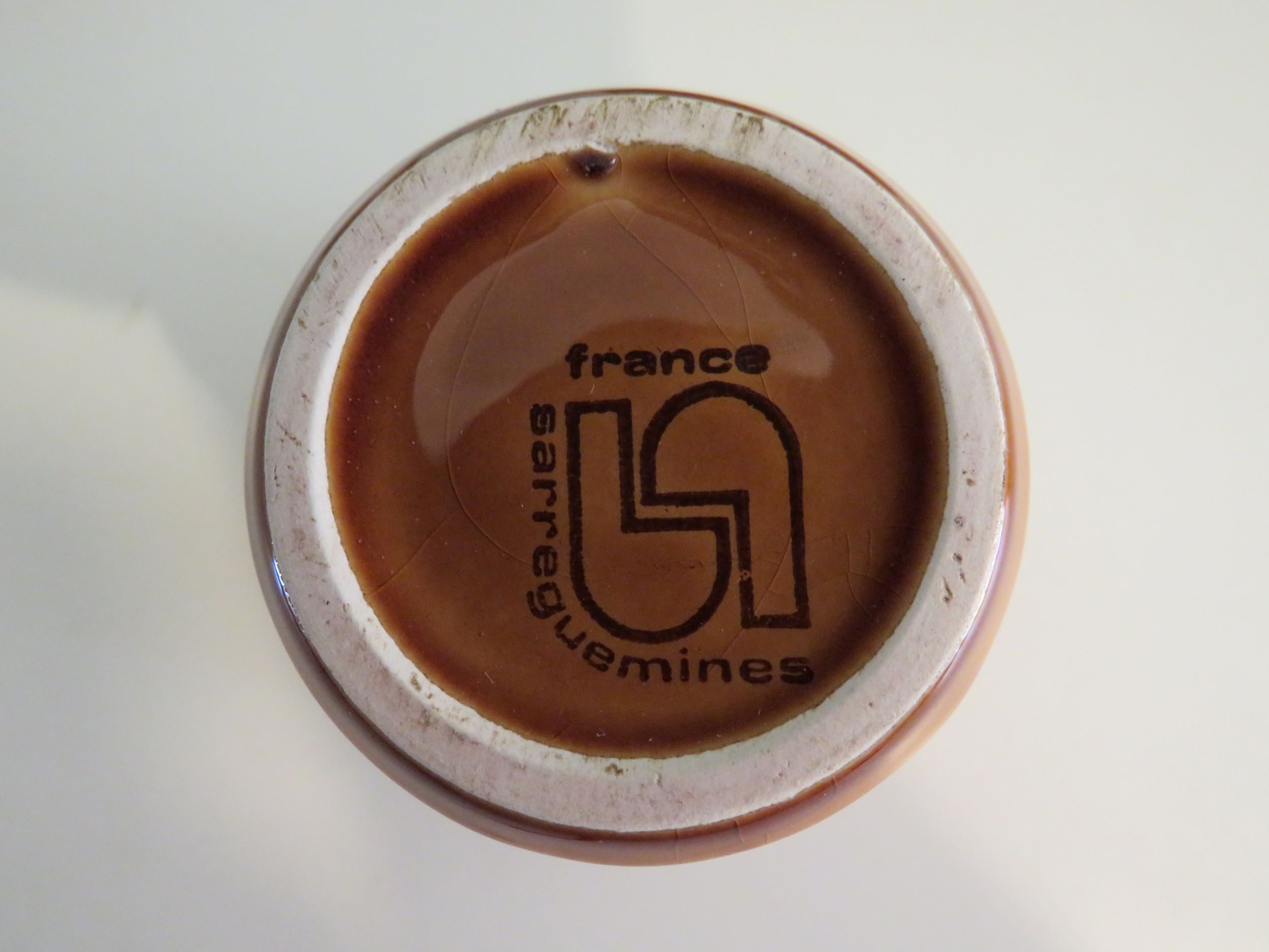 Sarreguemines pitcher and goblets, France 1970s