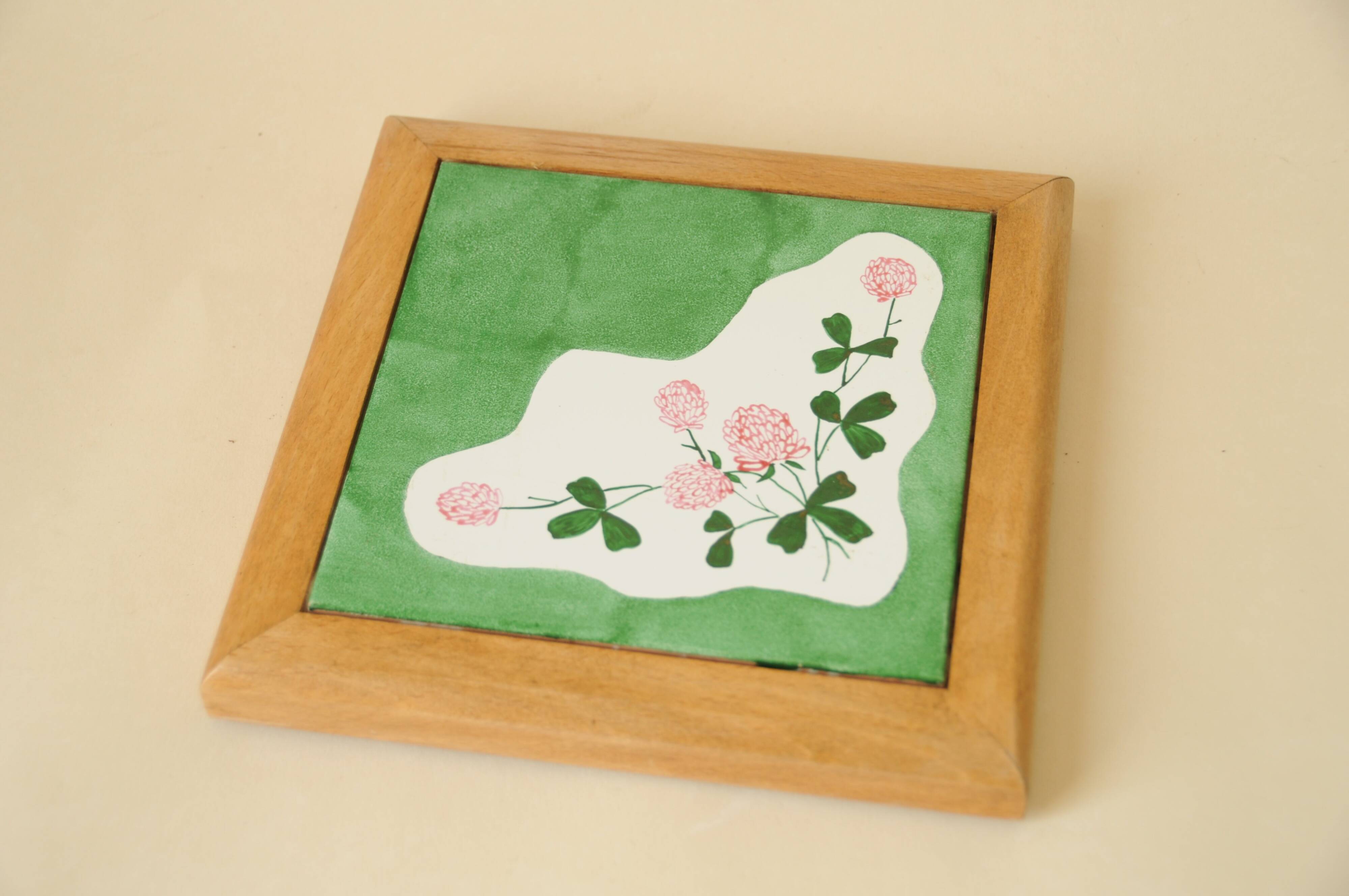 Earthenware tile trivet - contemporary hand-painted floral decor