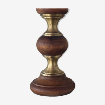 Wood and brass candle holder 1970