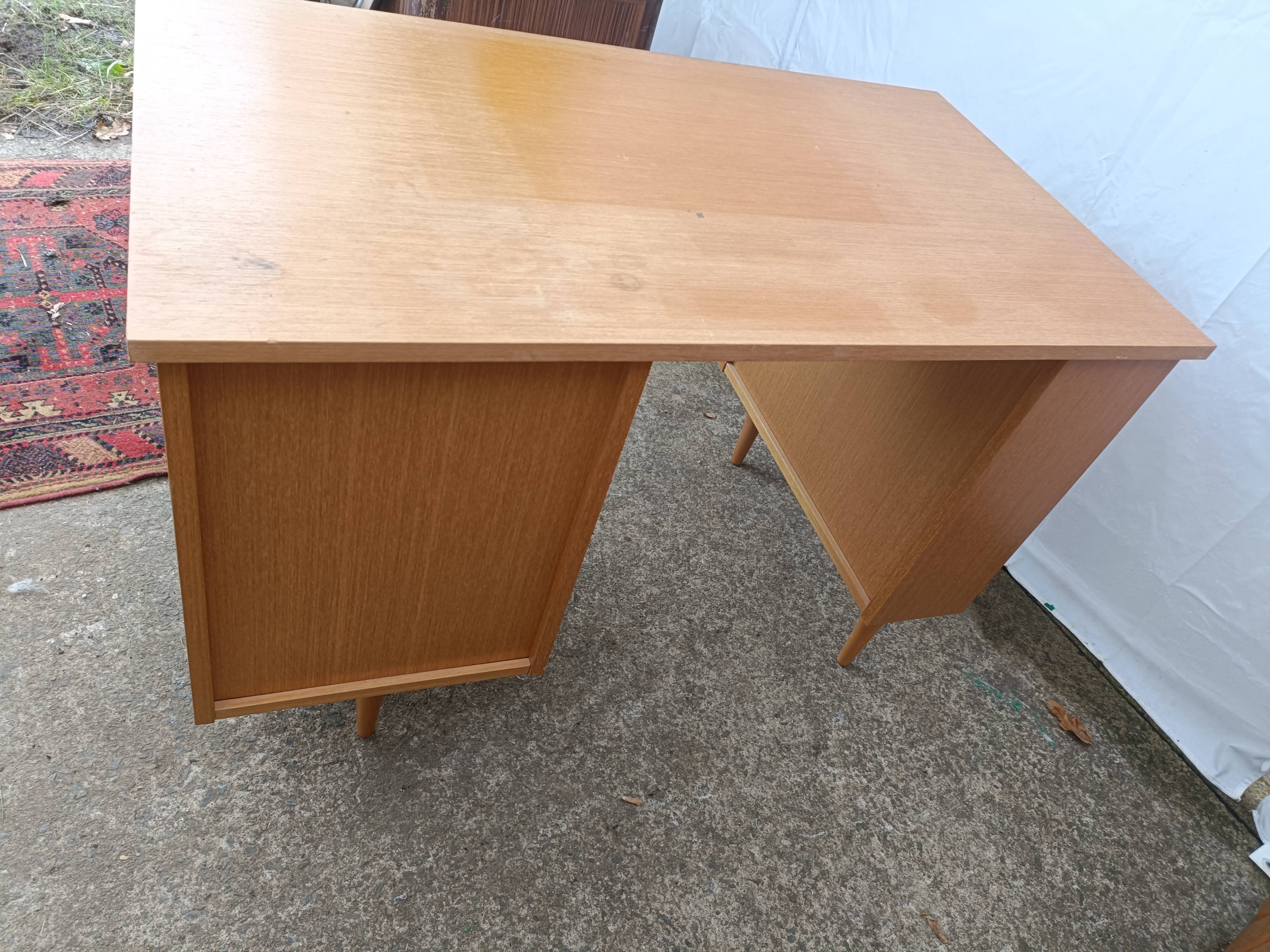 Desk 70s light wood opening to 3 drawers