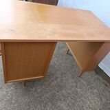 Desk 70s light wood opening to 3 drawers