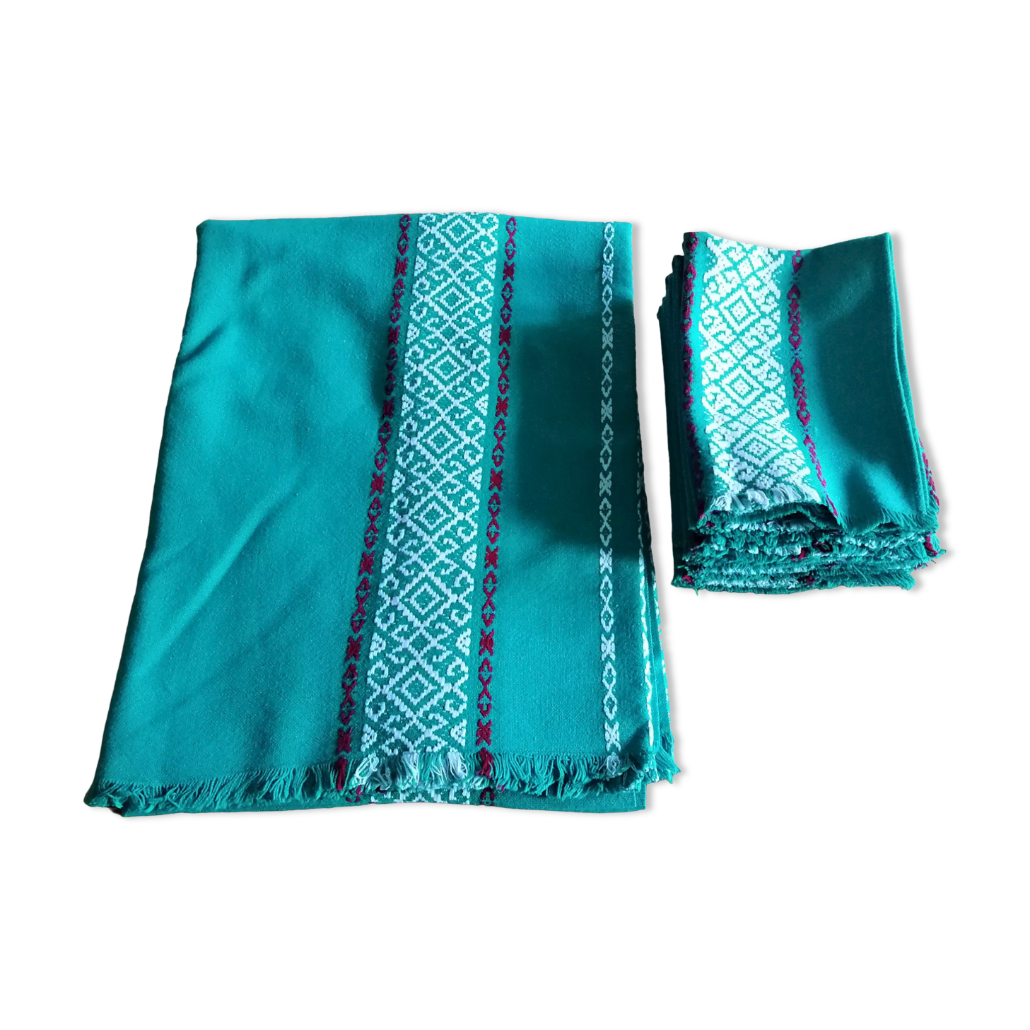 Tablecloth and 8 matching towels Old Green Basque