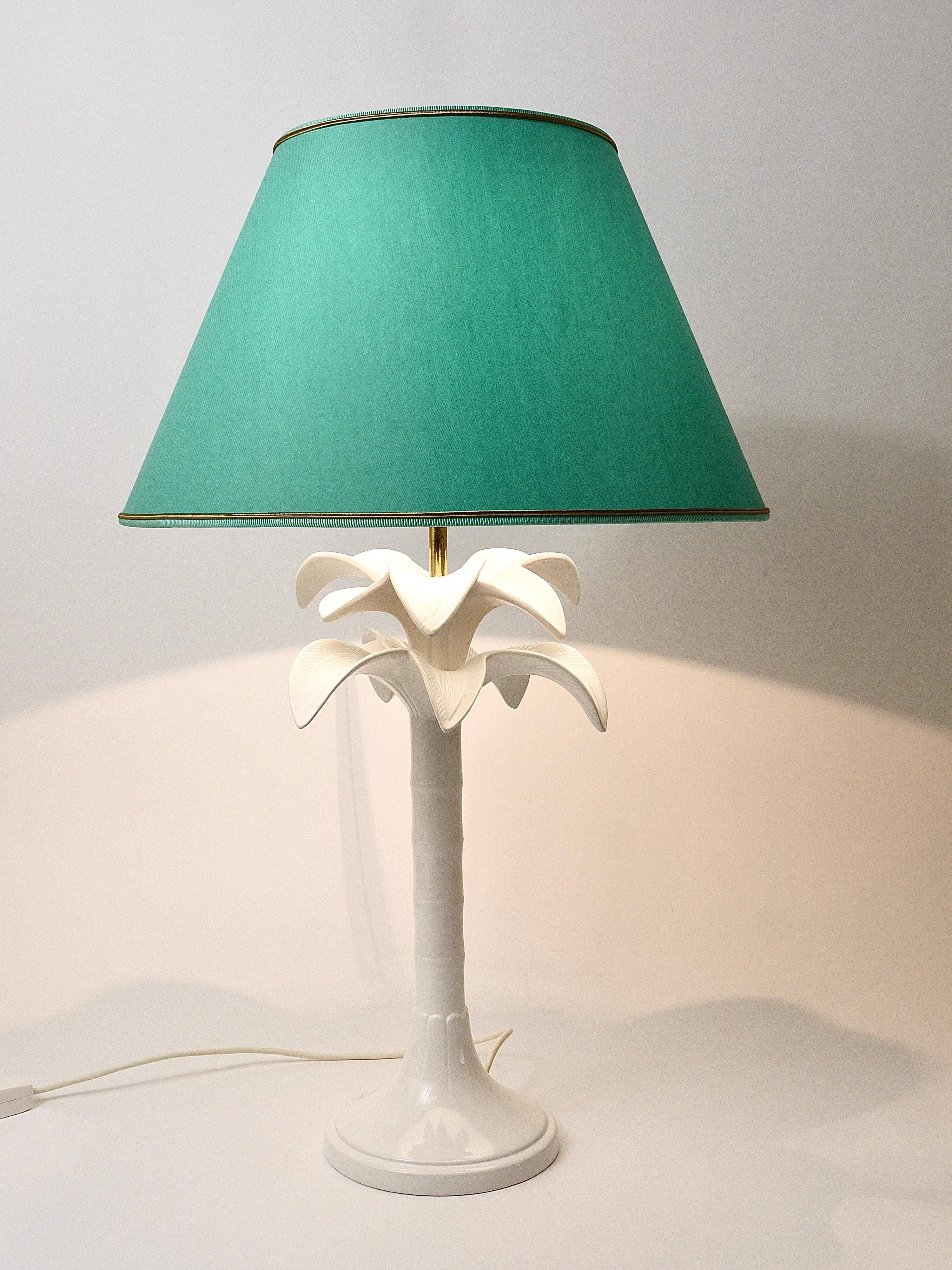 Lampe de table en faux bambou arbre de palmier blanc Tommaso Barbi, Italie, années 1970