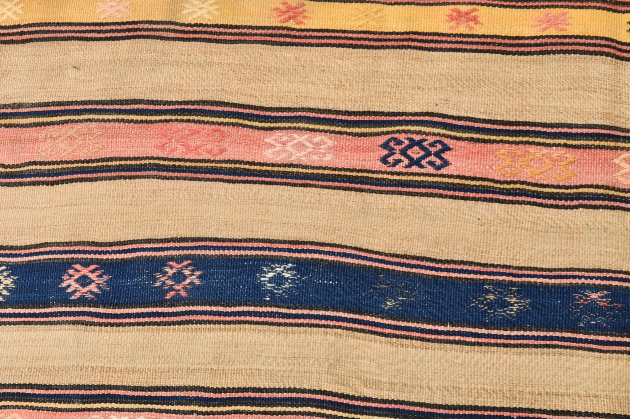 Turkish Vintage Blue & Beige Kilim Rug, Mid Century Modern Farmhouse Decor