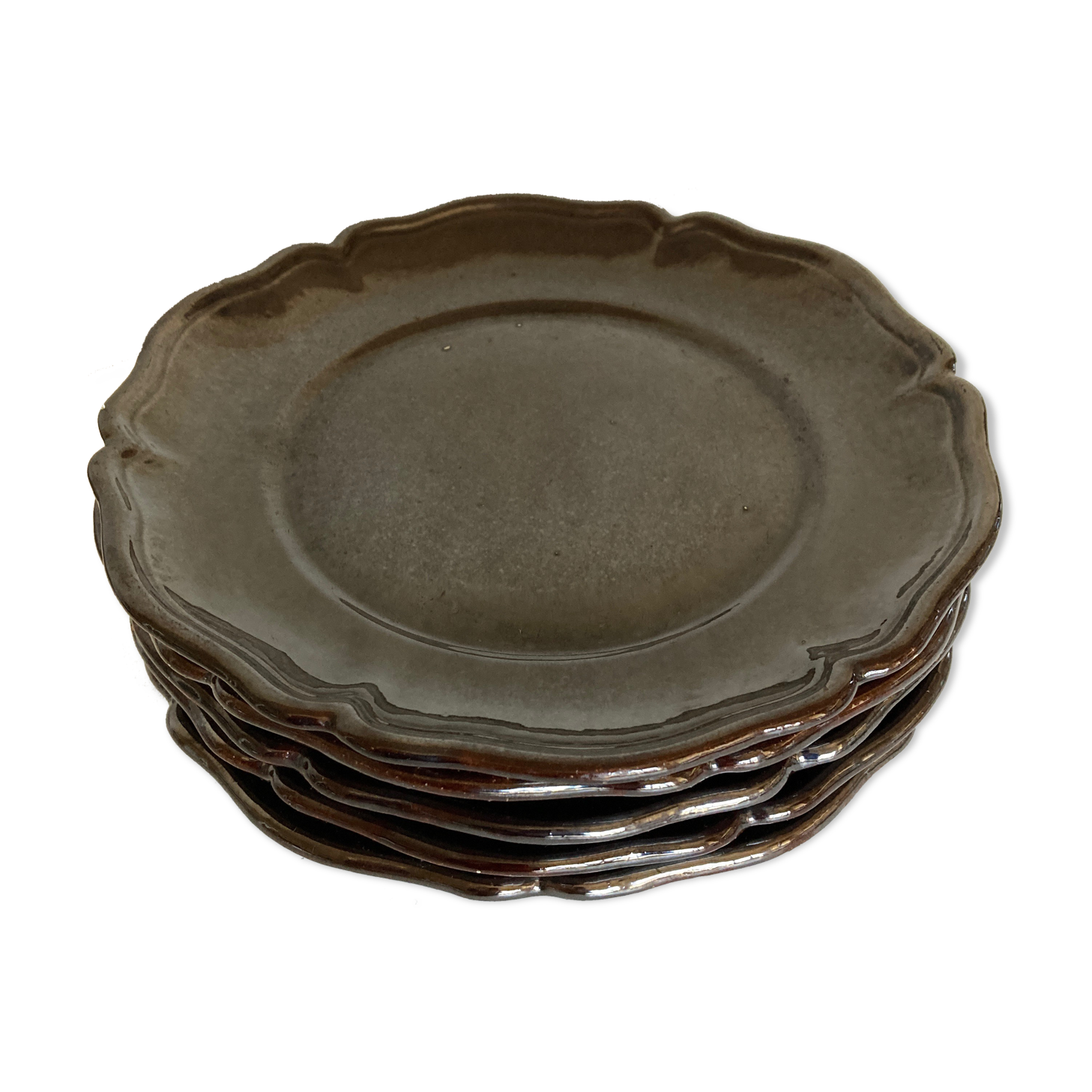 Set of 5 plates with godrons in glazed earth from Biot 1970