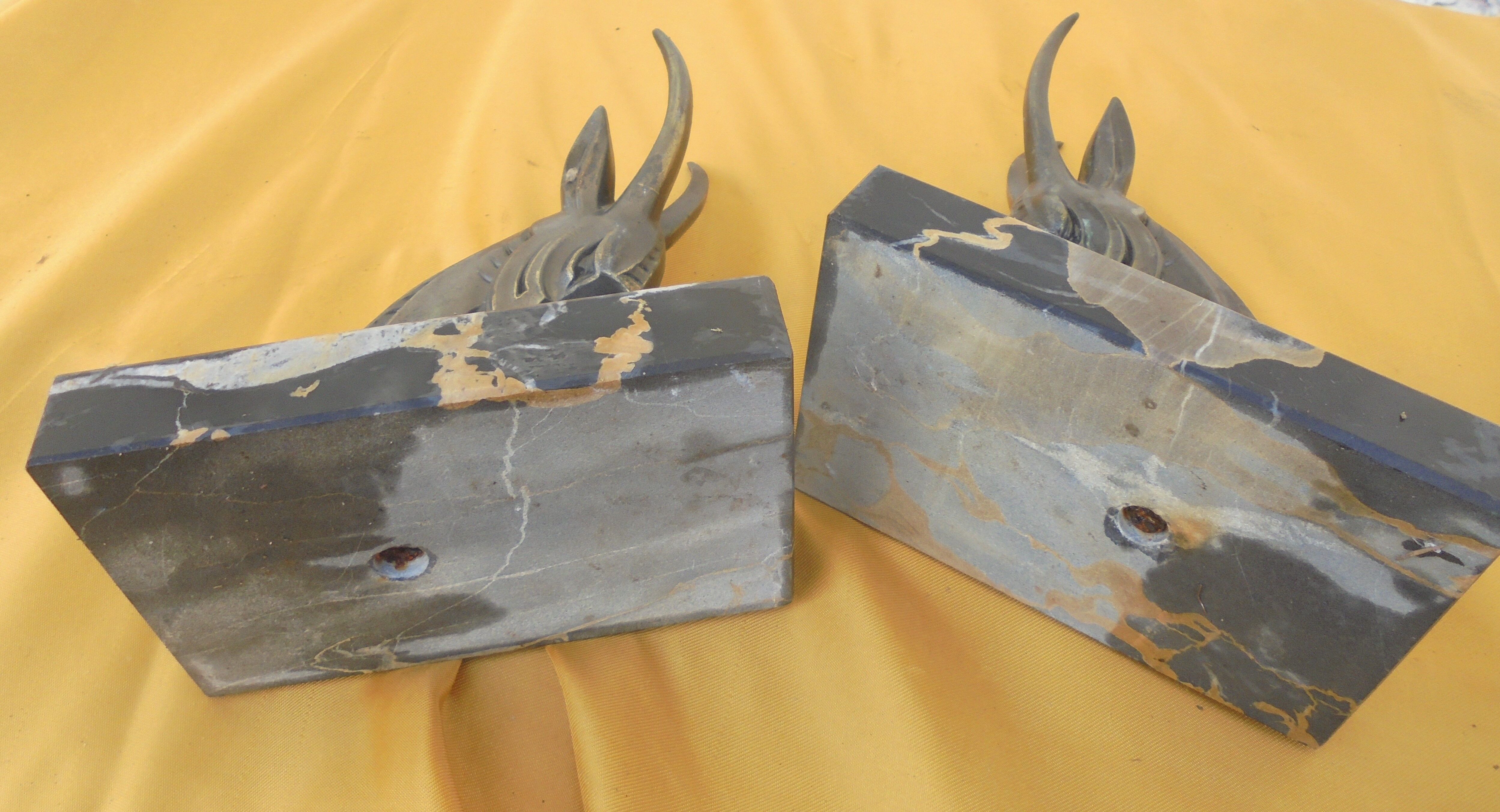 Pair of art deco bookends antelope heads