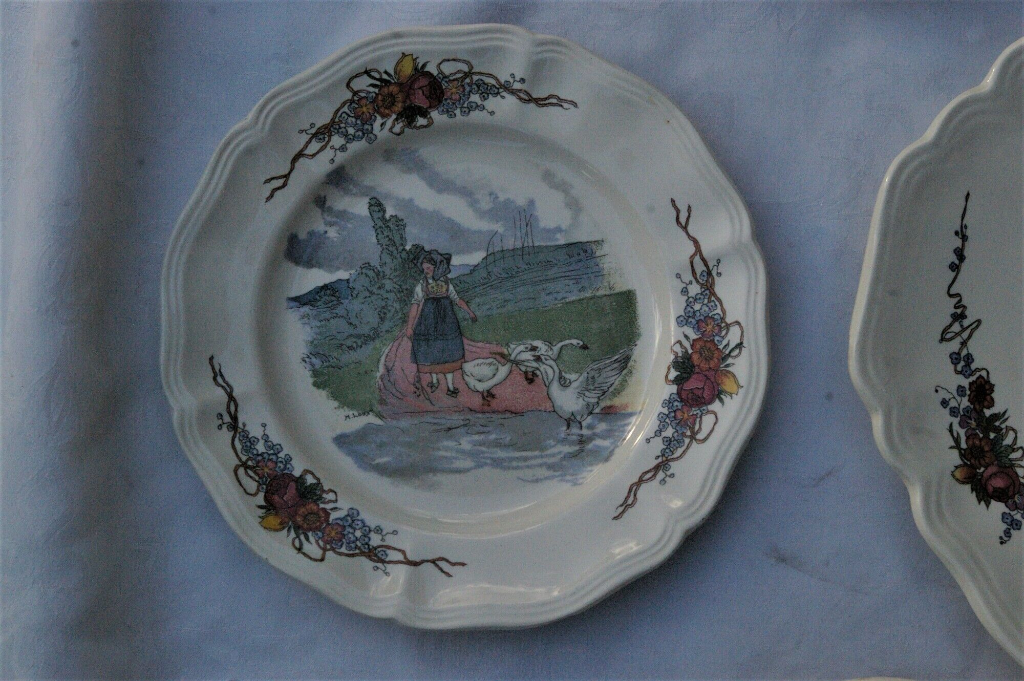 Cake service Sarreguemines Obernai: Dish + 6 dessert plates