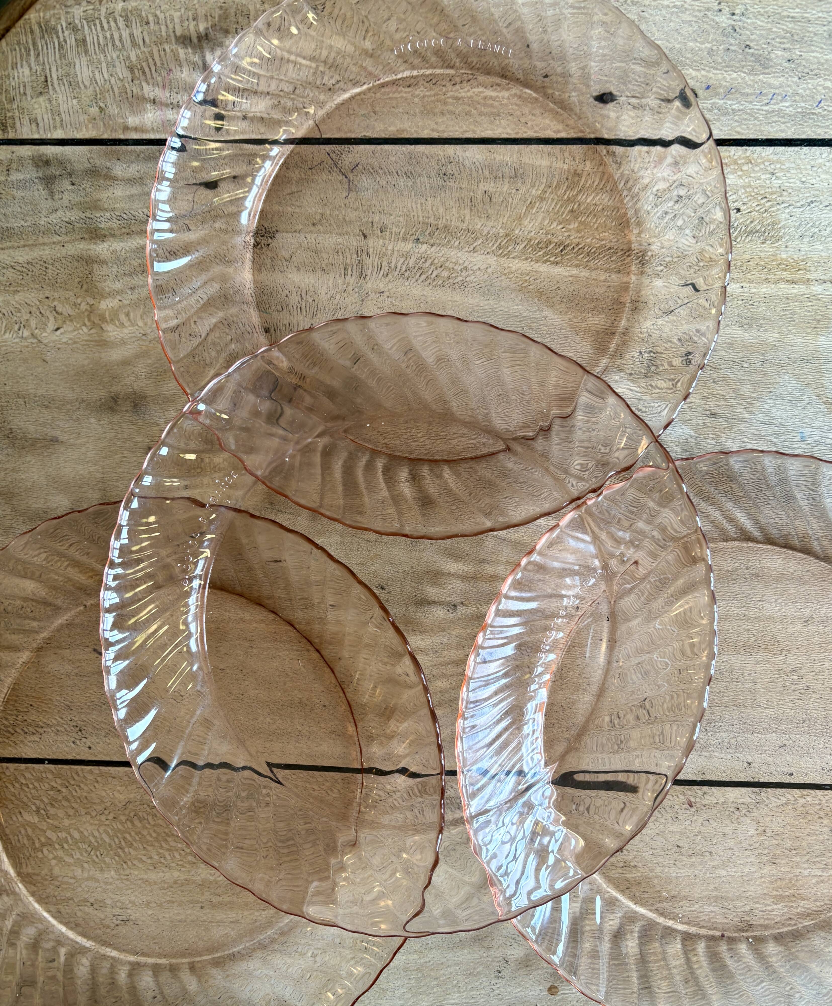 Set of 6 vintage Arcoroc rosaline dessert plates