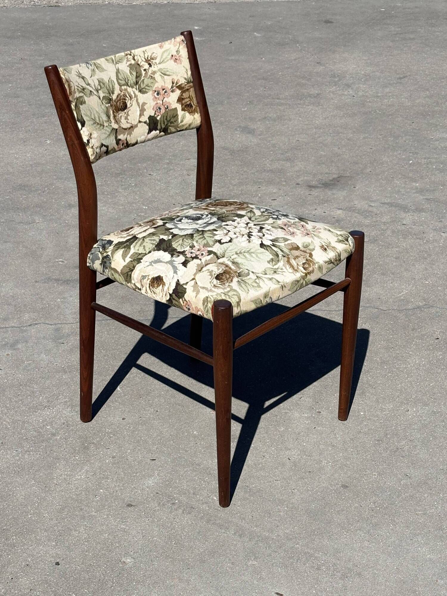 Vintage Dining Chair Flower Upholstery 1960s Teak