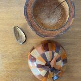 Antique Coconut Ice Bucket Wood Marquetry 1950s Vintage