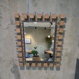 Specchio rettangolare brutalista in ferro battuto e formelle in terracotta