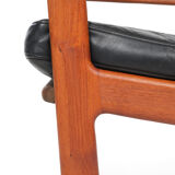 Armchair by Illum Wikkelsoe, leather and teak, vintage, 1960. Renewed belts.