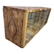Wall-Mounted Walnut Display Cabinet with Mirrored Back – Upcycled 1960s Mid
