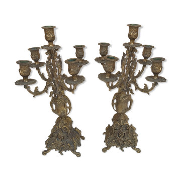 Pair of bronze chandeliers