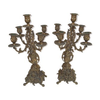 Pair of bronze chandeliers