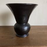 Etienne Noel modernist vase in Dieulefit 1950 in black enamel earthenware