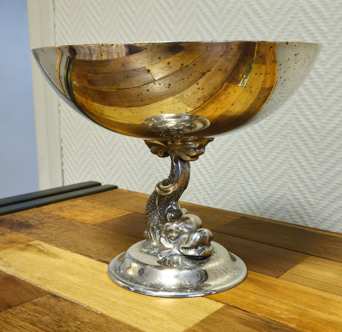 Silver-plated metal stand – dolphin decoration – menesés spain