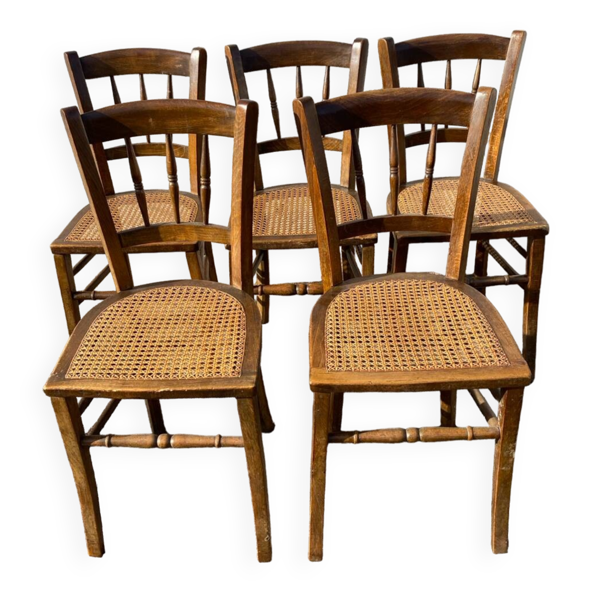 Set of 5 caned bistro chairs