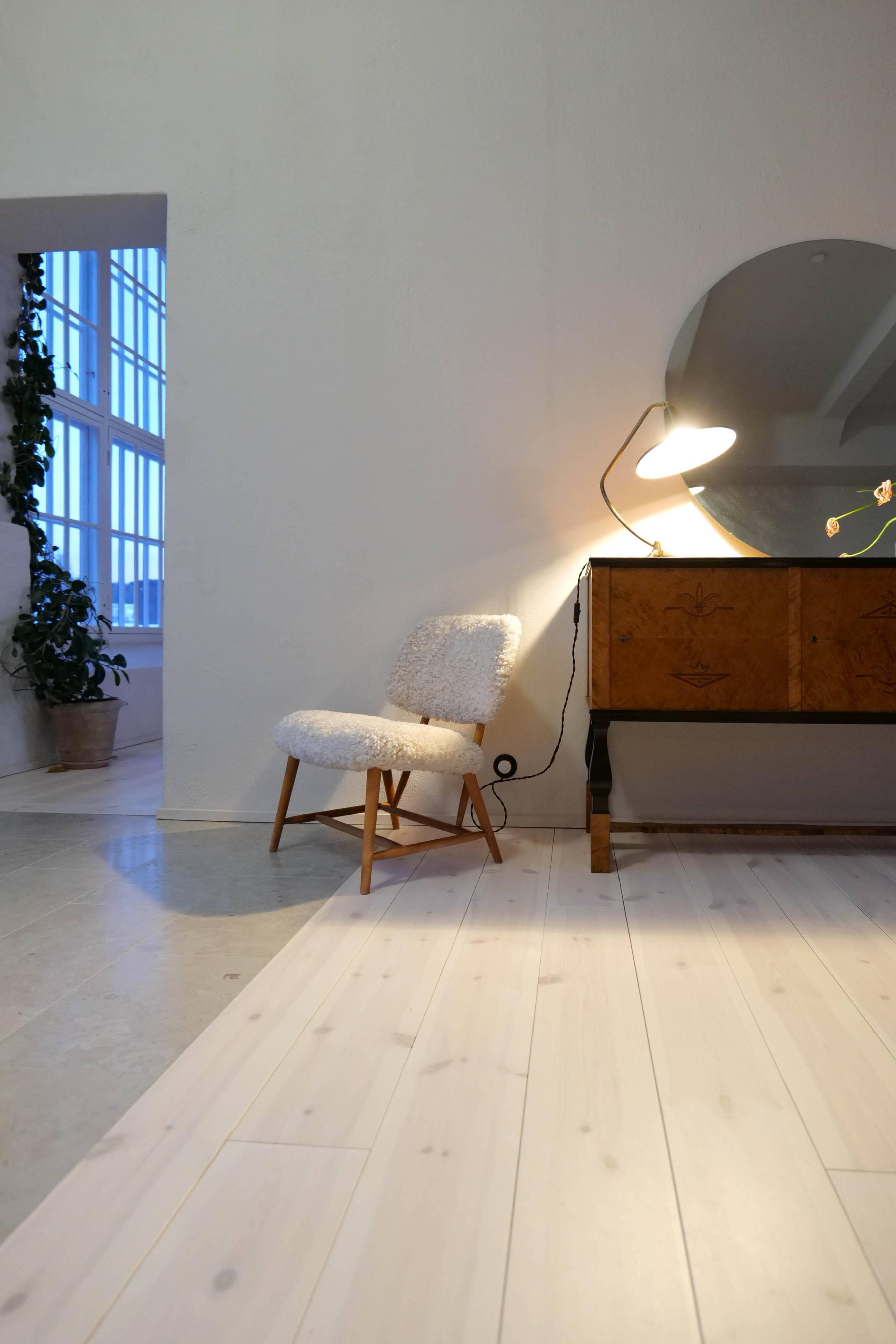 "Teve" Modern Mid-Century Chair in Lambskin/Shearling by Alf Svensson, Sweden, 1955