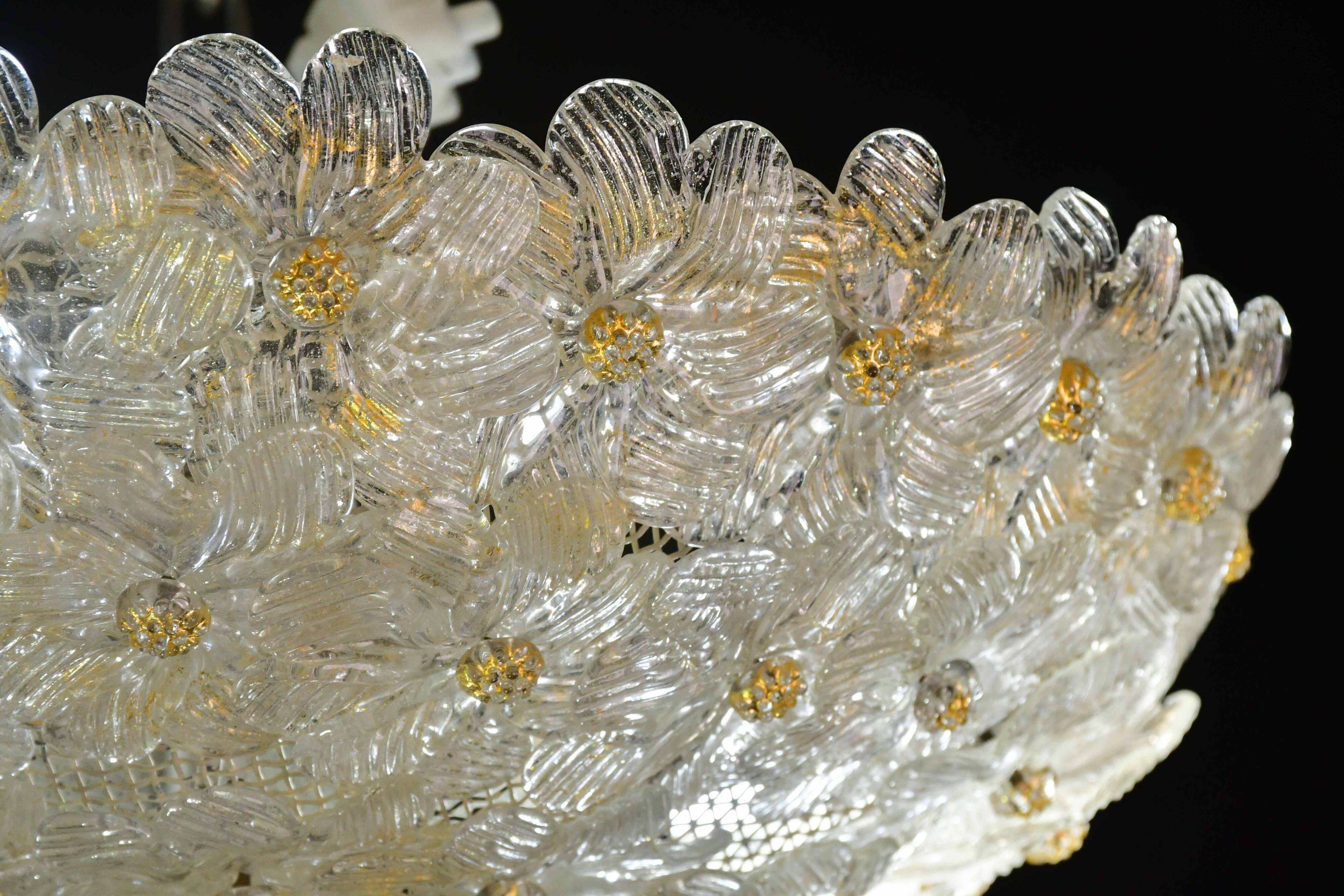 Plafonnier en verre de Murano en forme de fleur par Seguso pour Venini, Italie, années 1960
