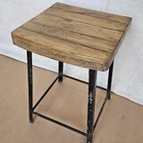 Old workshop stool in wood + wrought iron
