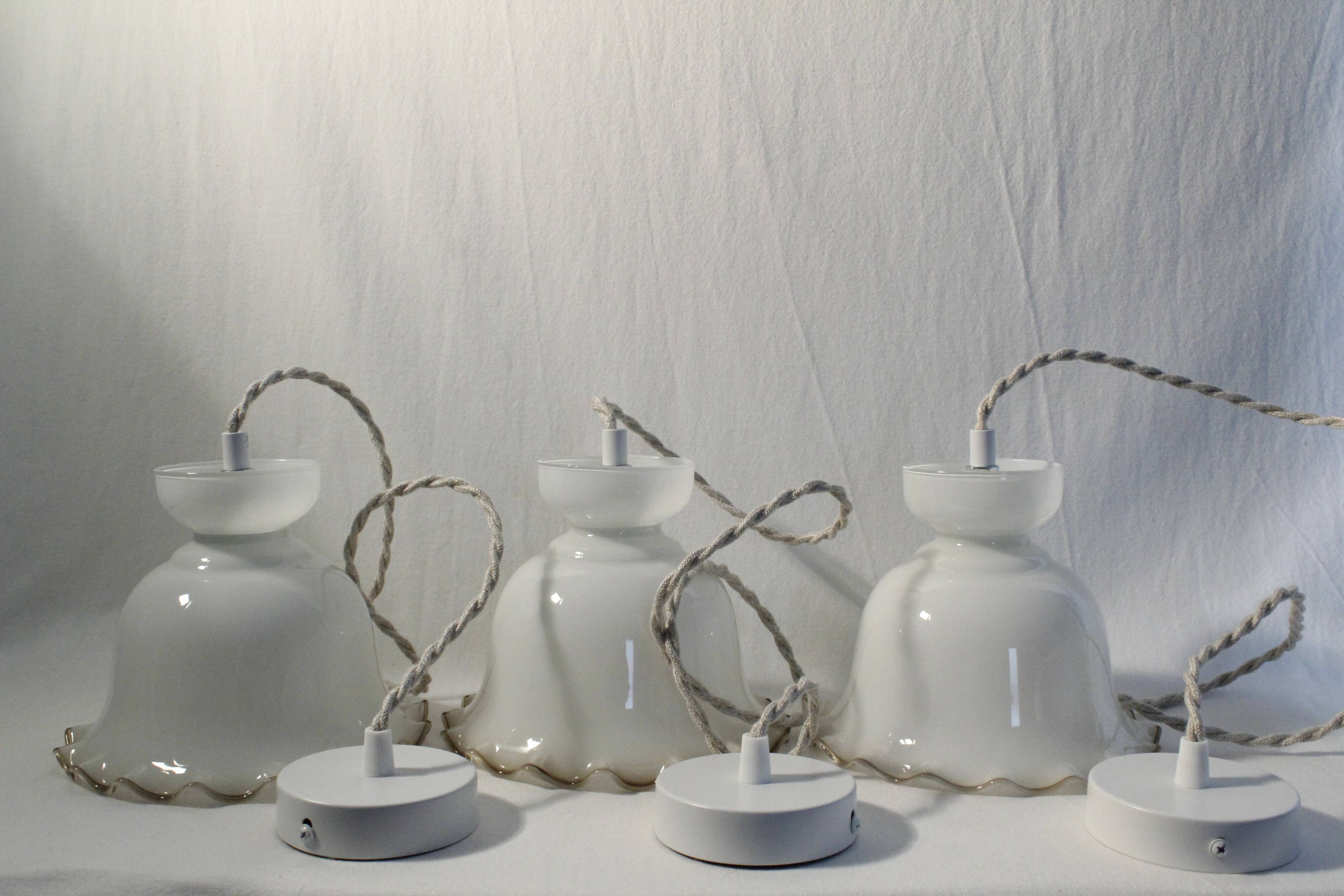 Trio of tulip suspensions in white opaline - electrified to nine