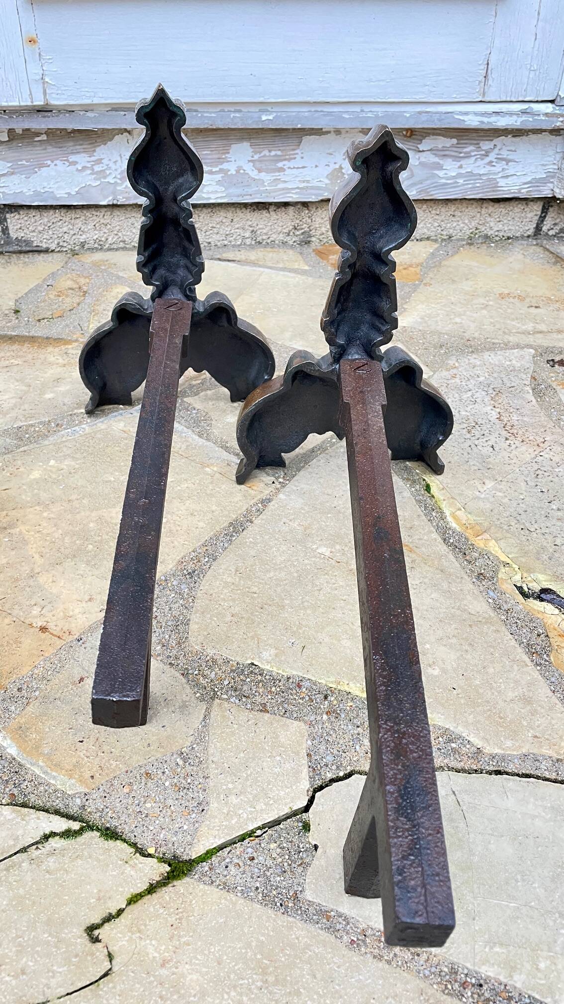 Paire de CHENETS Laiton Massif VINTAGE