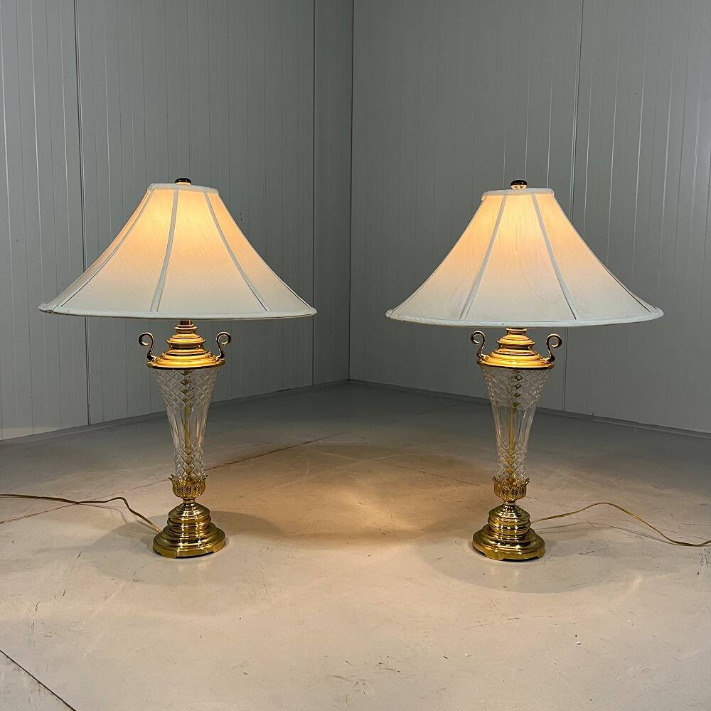 Hollywood Regency crystal & brass table lamps by Underwriters Laboratories Inc