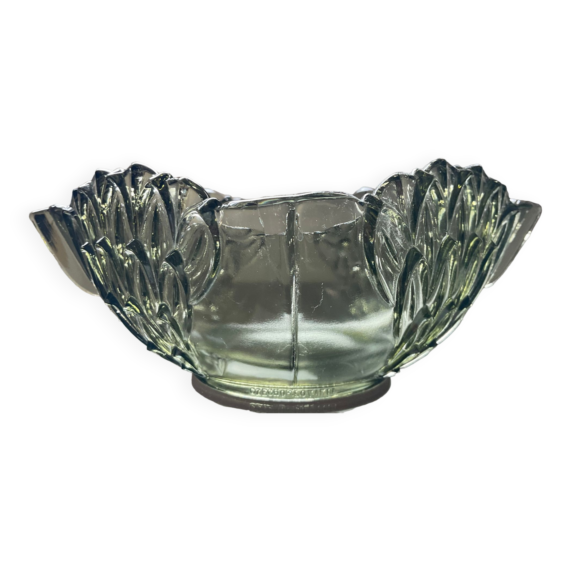Empty cup pocket Art Deco molded crystal Czechoslovakia