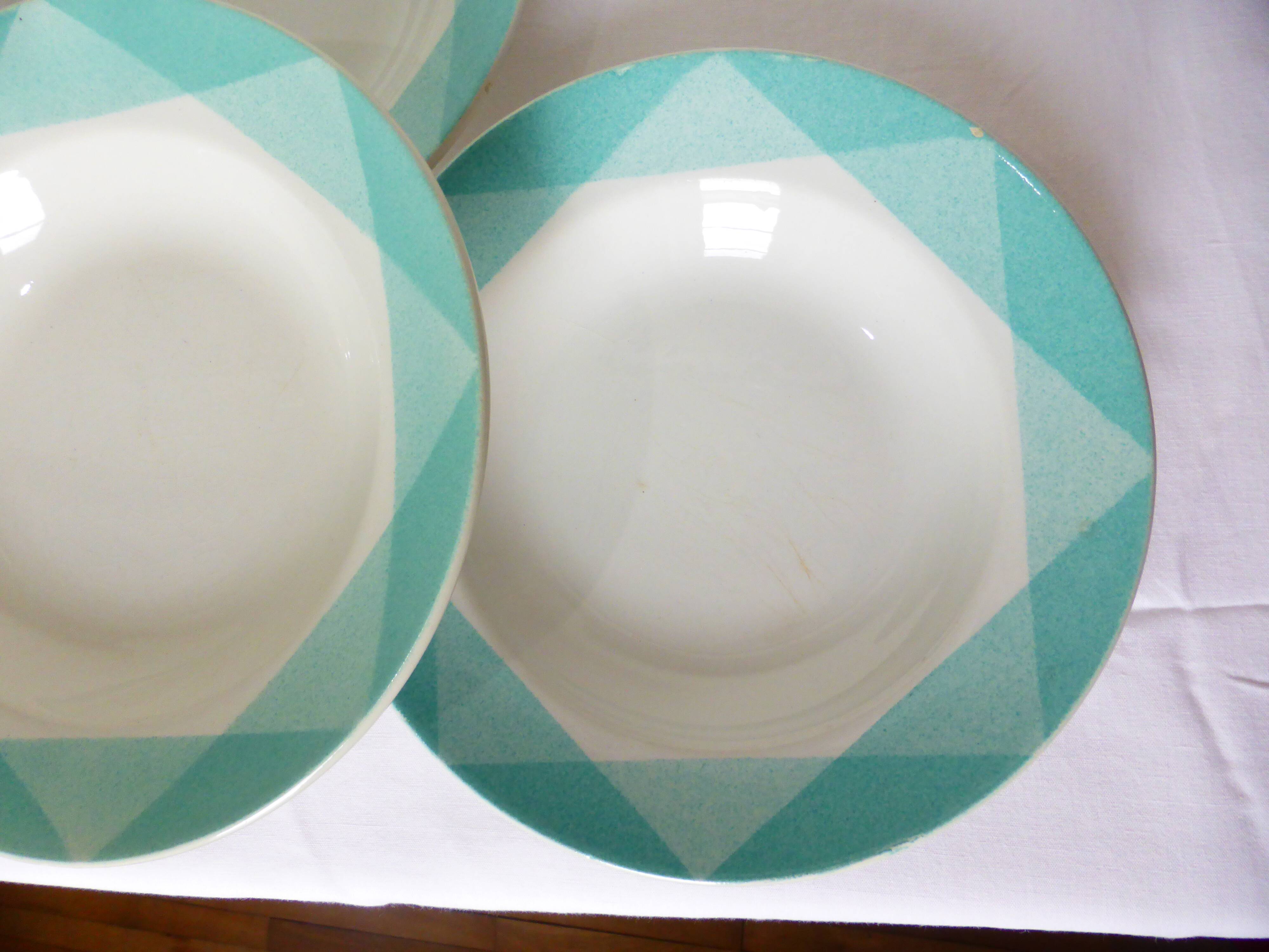 4 vintage geometric pattern soup plates 220510