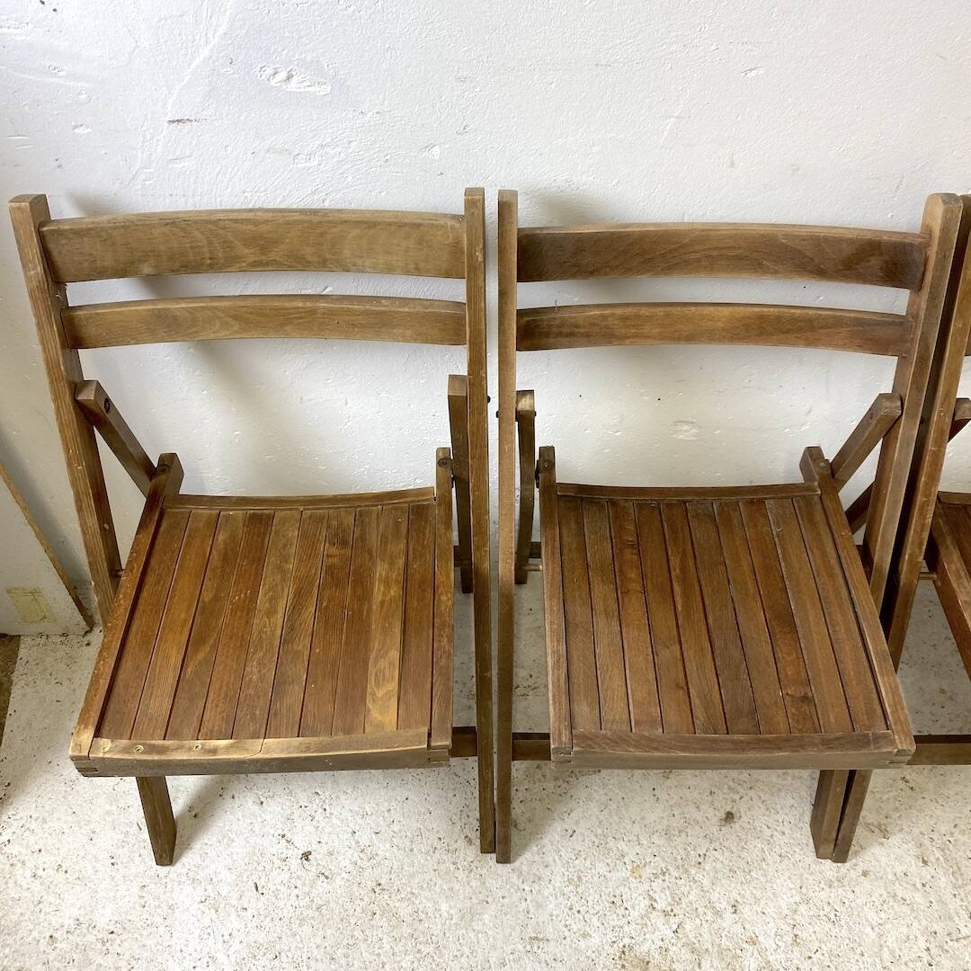 Set of 4 vintage wooden folding chairs