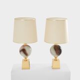 Pair of ceramic and brass lamps by Philippe Barbier, 1970s