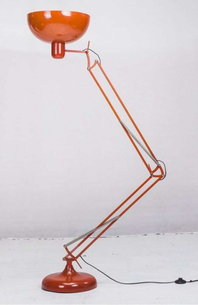 Vintage industrial red metal floor lamp, 1980s