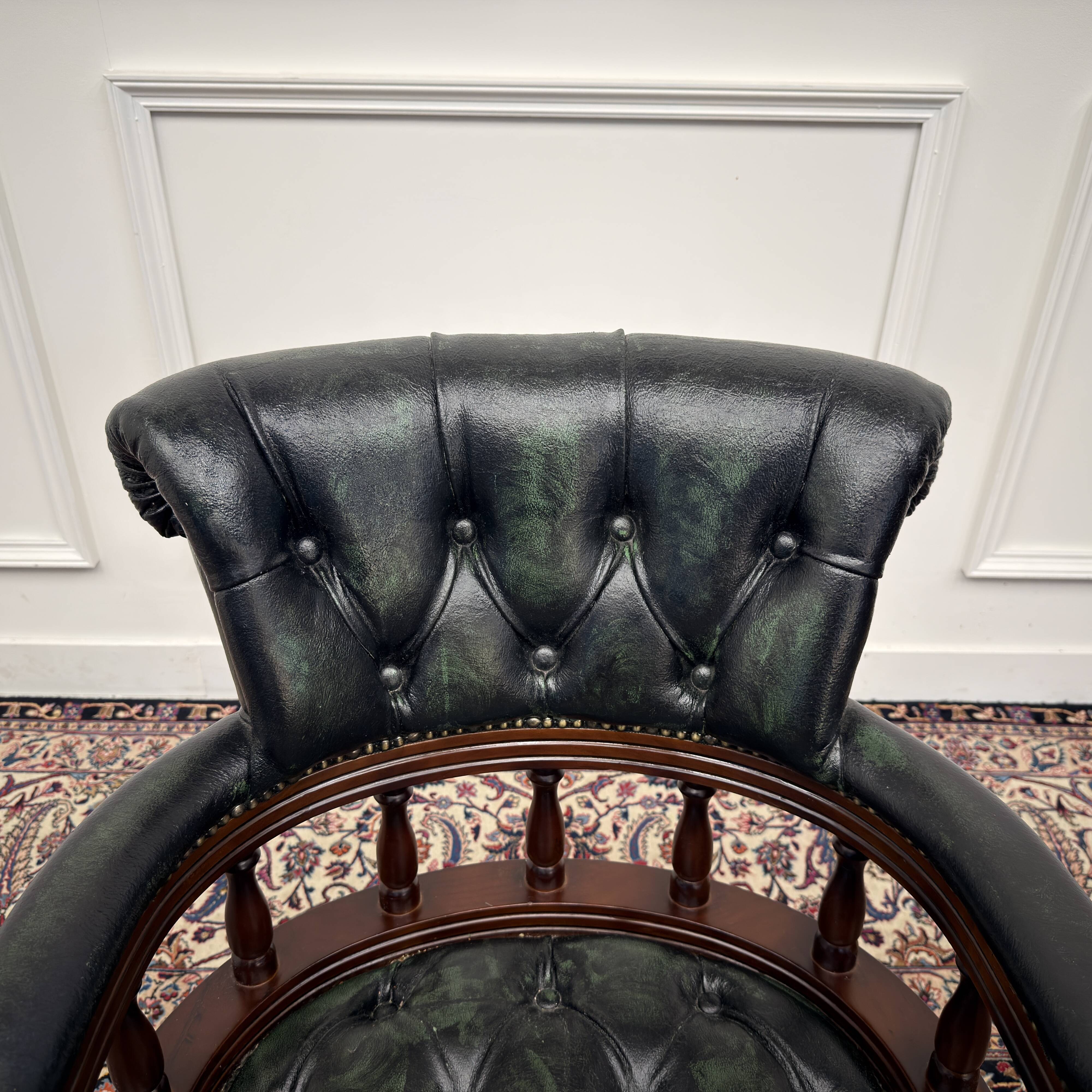 Chaise de bureau Chesterfield, chaise de capitaine, verte