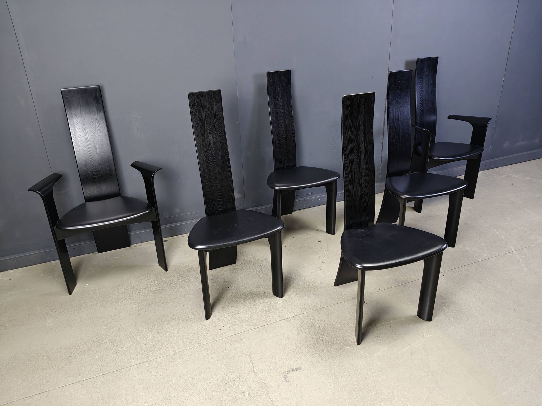 Set of 6 belgian high back dining chairs, 1980s
